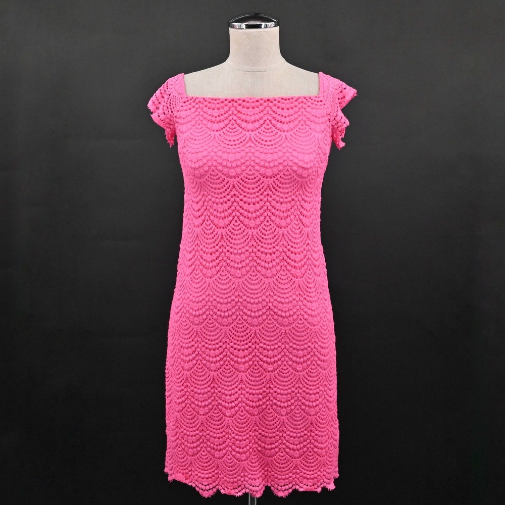 Lilly Pulitzer Jade Off The Shoulder Mini Dress Size XS Pink Lace‎ Preppy Boho